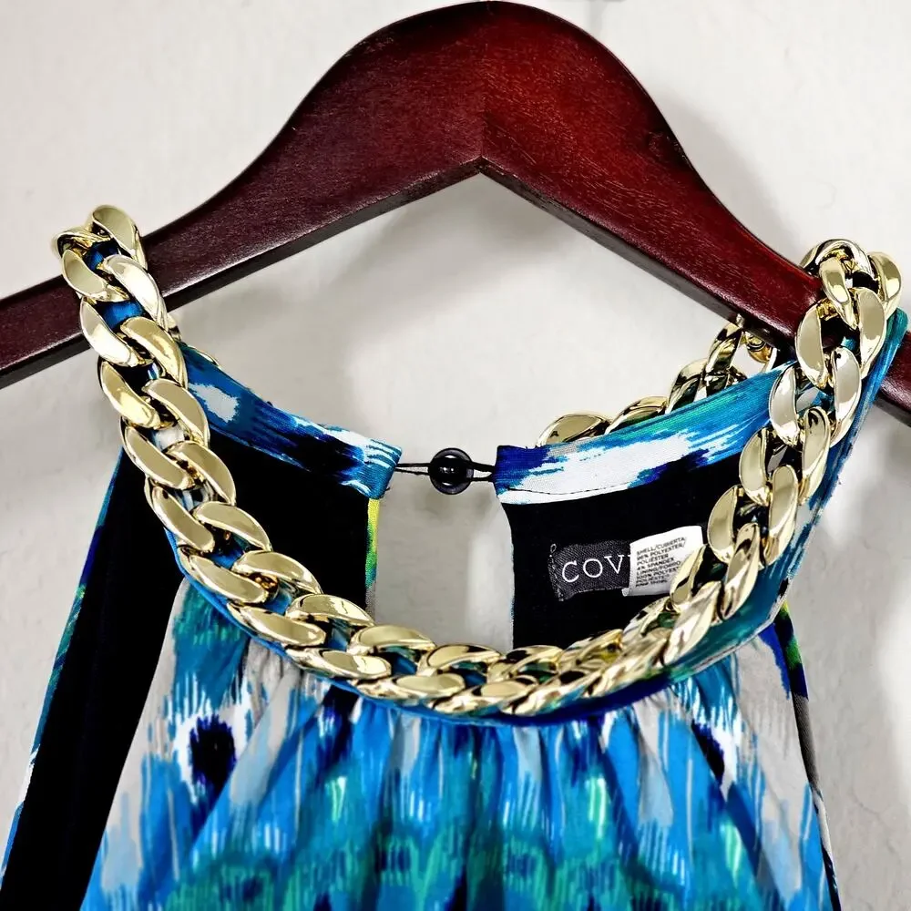 Covington Women's Maxi Halter Sleeveless Dress Gold Rope Chain Neckline Size M - Picture 3 of 9